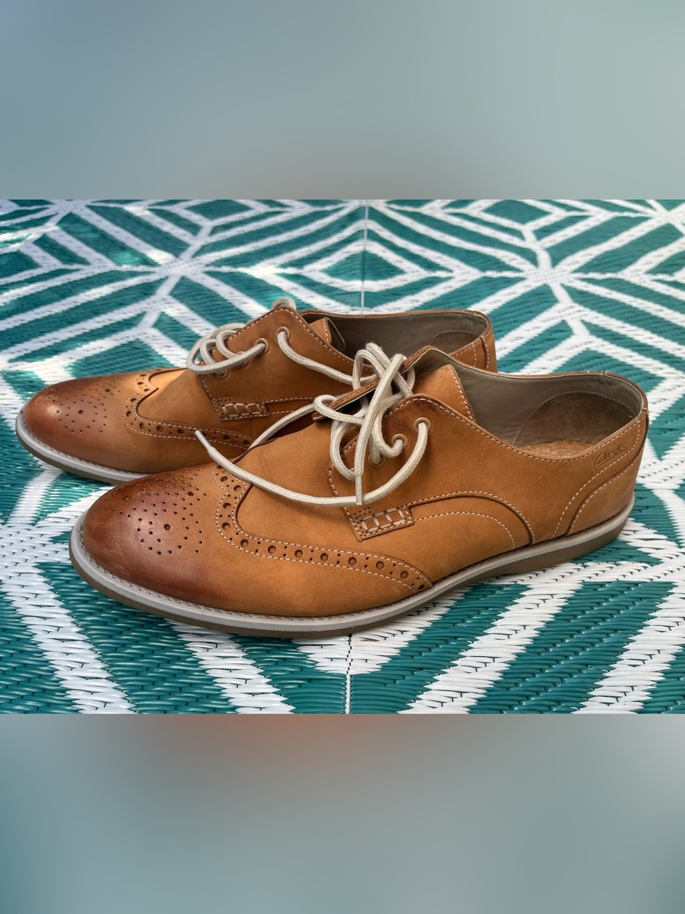 Clarks Pitney Limit Tan Nubuck Leather Wingtip Oxfords Men’s Size 11.5 M w/ Box